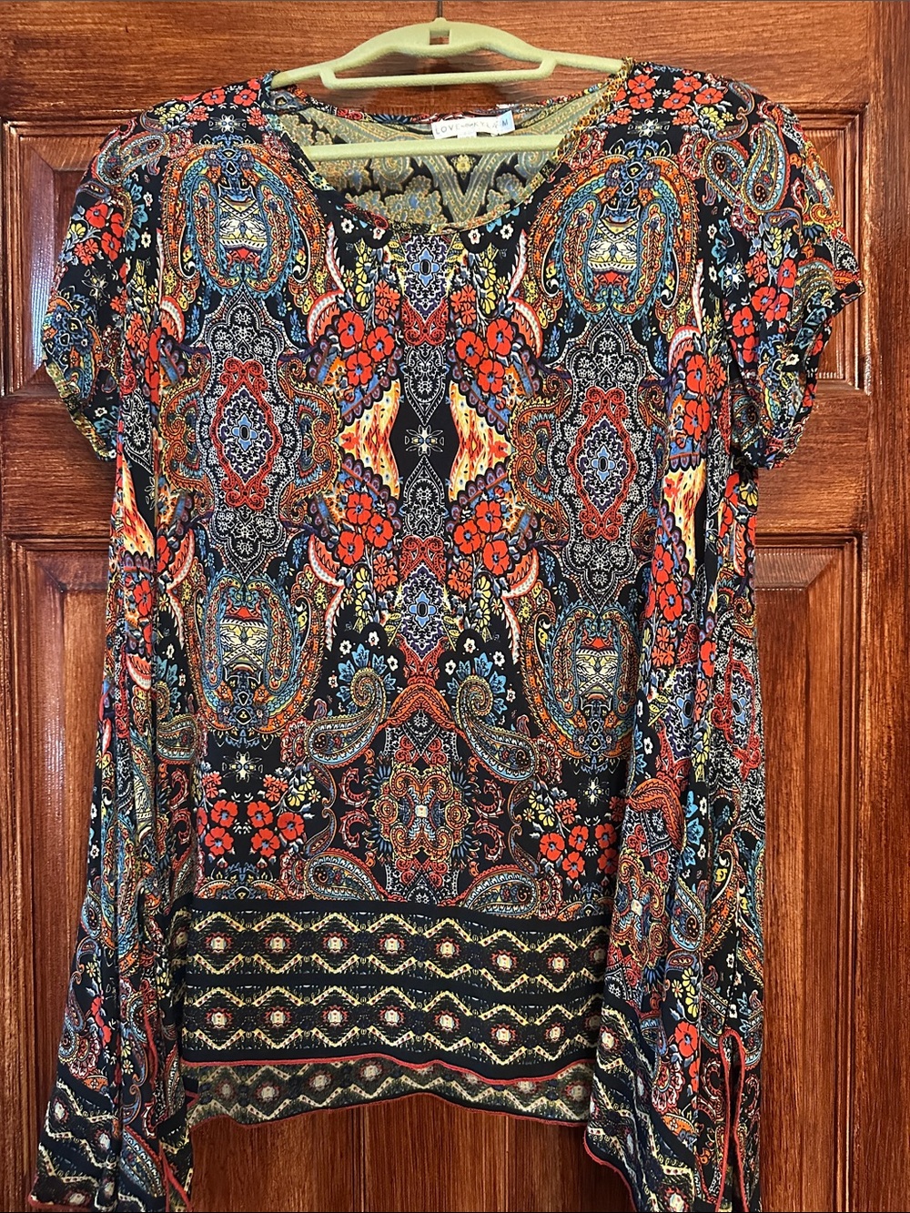 Women's Black Paisley Floral Short Sleeve Blouse